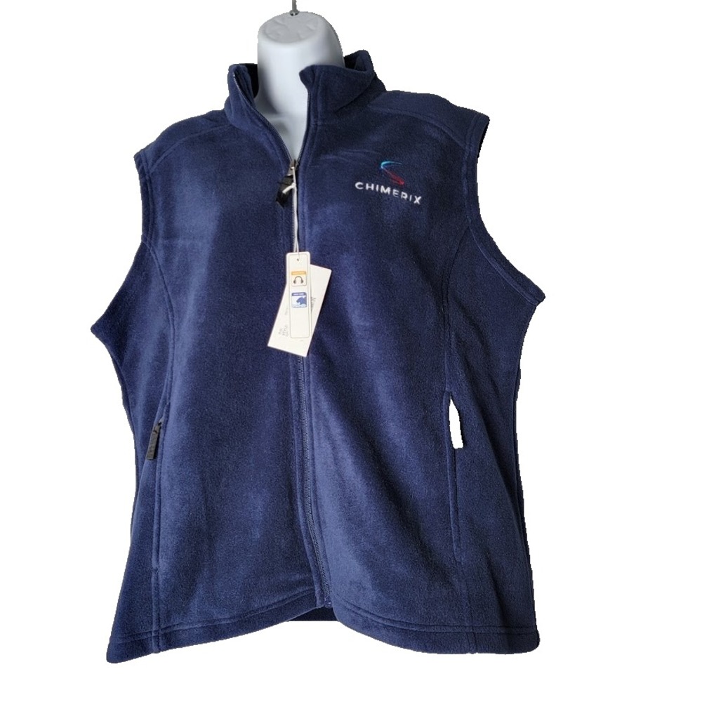 Core 365 Women's Fleece‎ Vest XL Navy Full Zip Sleeveless Chimerix Logo NWT